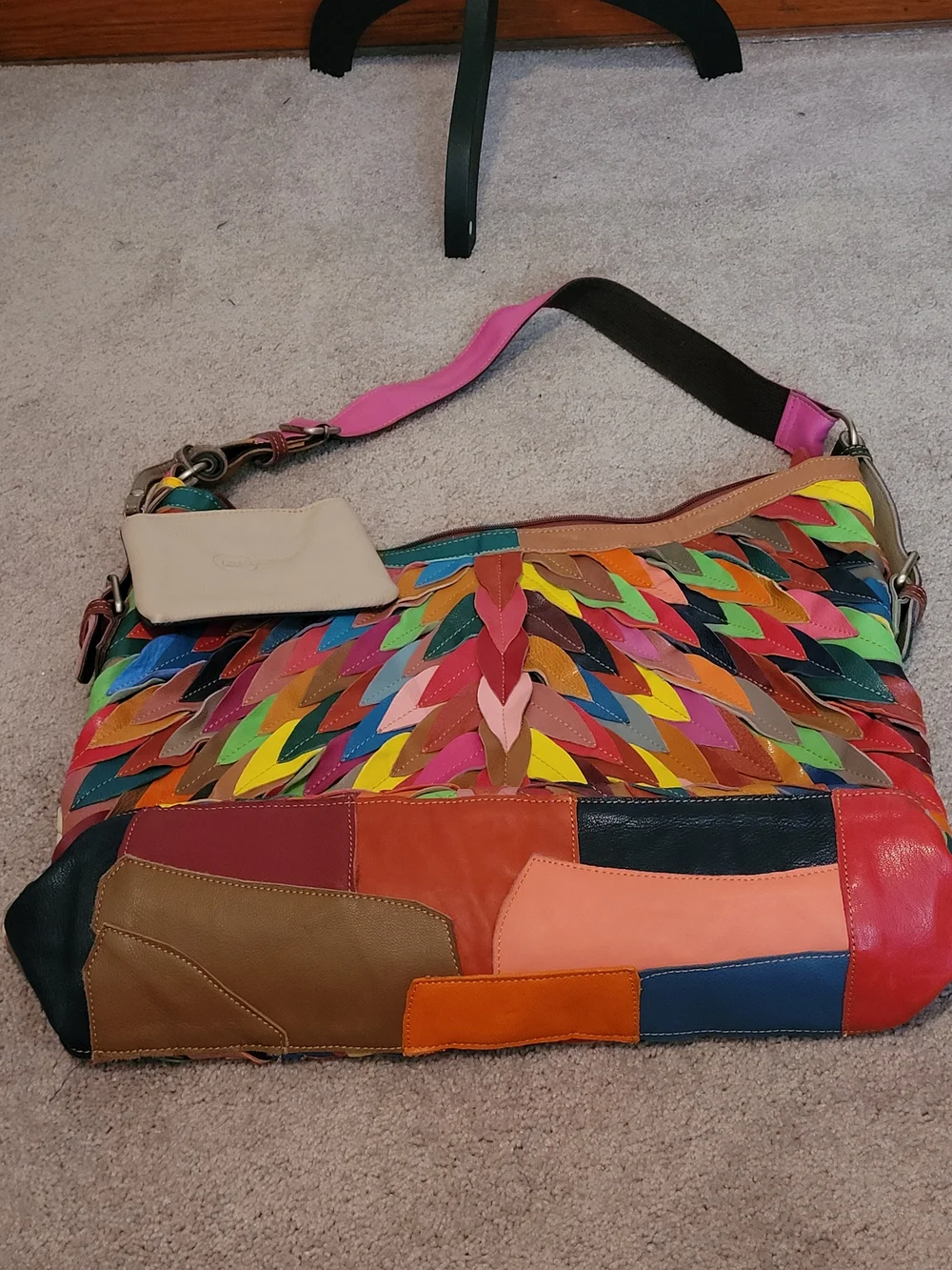 AmeriLeather Large Multicolor Patchwork Genuine Leather Hobo Shoulder Bag Boho